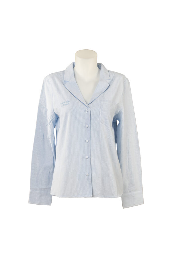 Chemisier blanc rayé bleu ciel
