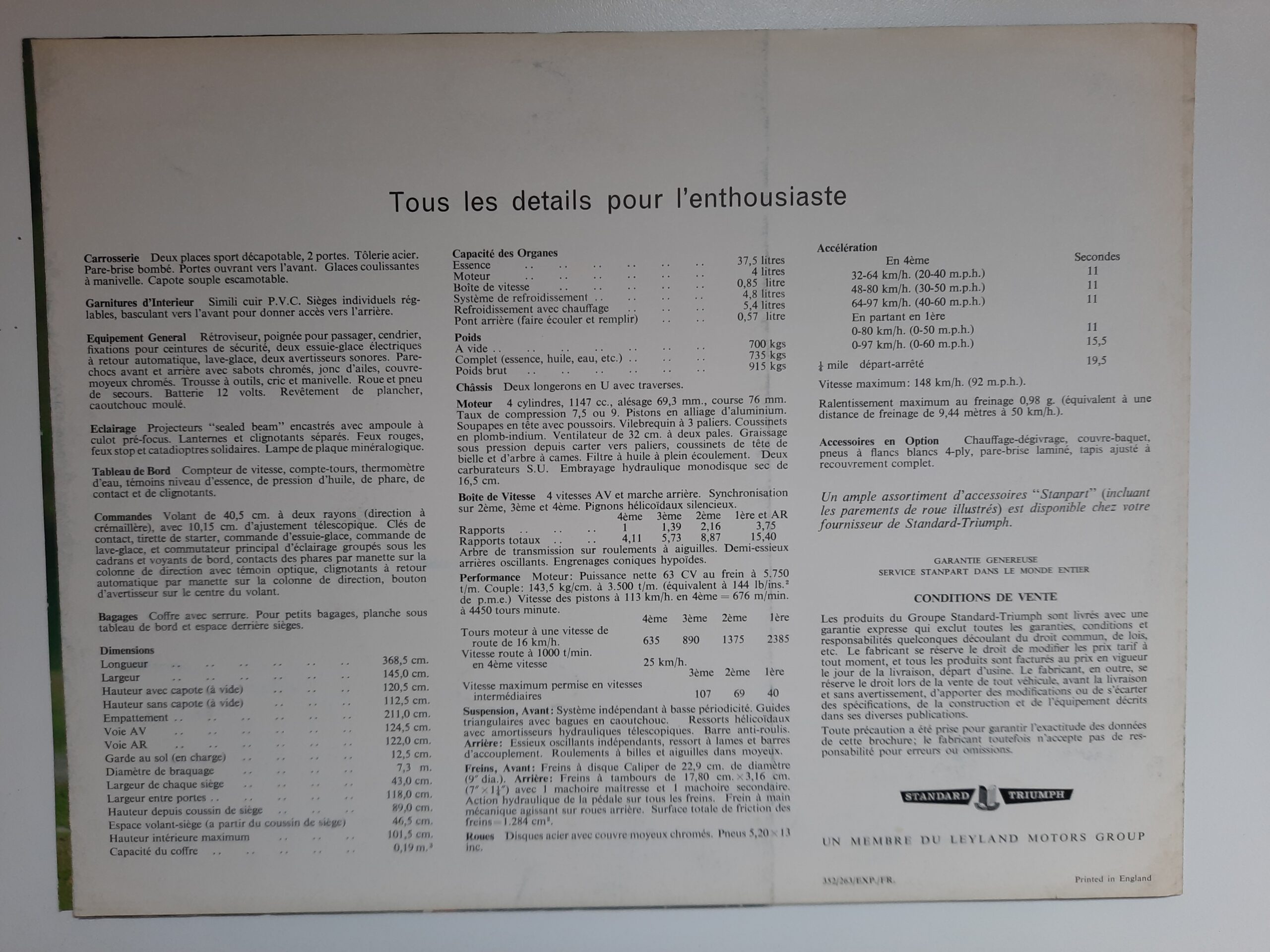 Plaquette commerciale de la Triumph Spitfire 4 (Mk1)